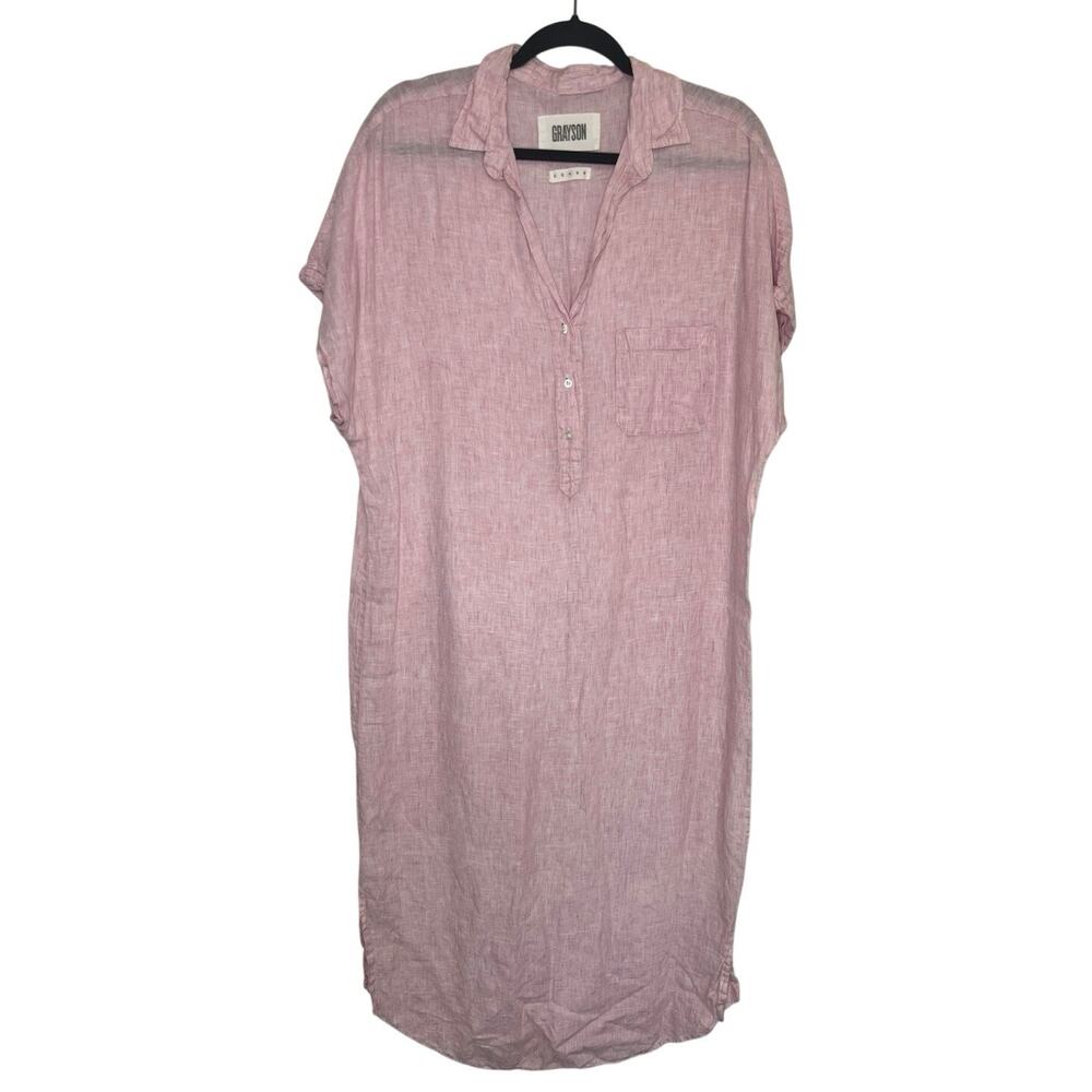 Grayson The Artist Pink Maxi Dress Size 3 / M Pink Linen Short Sleeve Oversized